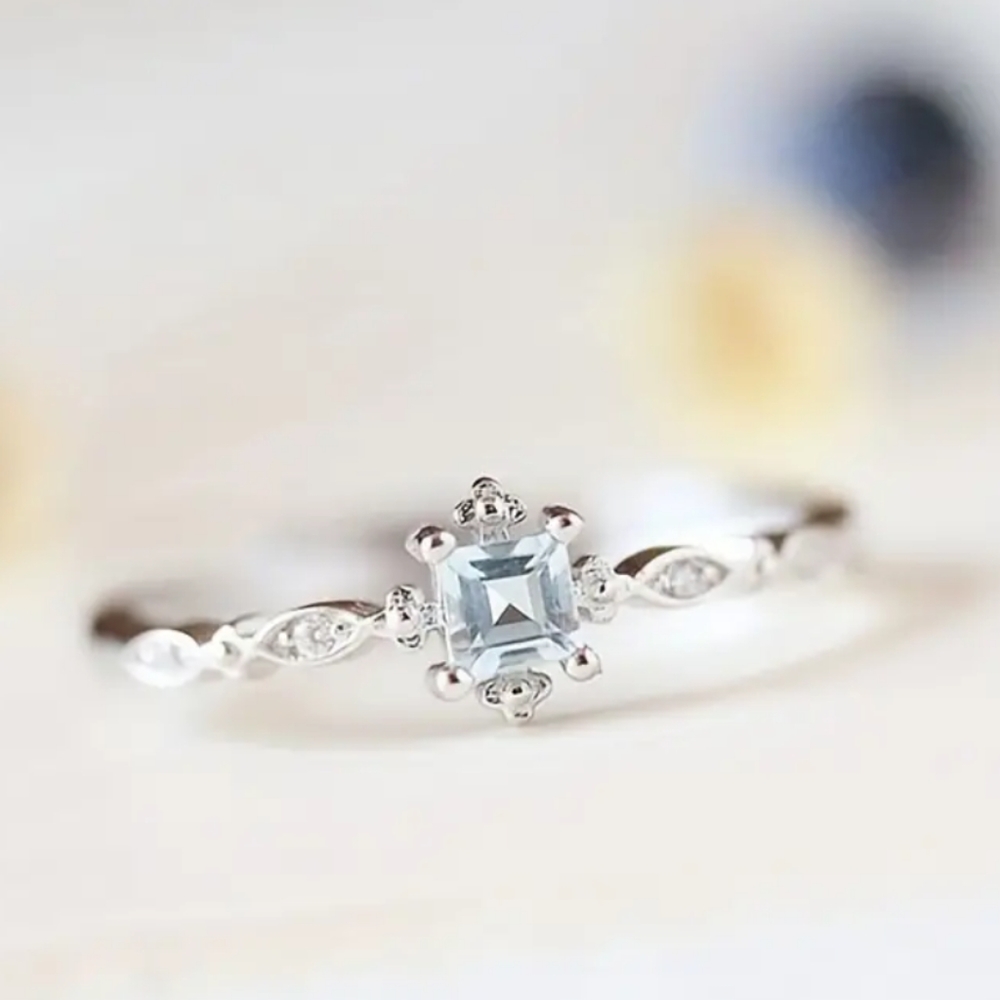 Antique Vintage Set Diamond Blue Topaz CZ Ring Engagement Ring